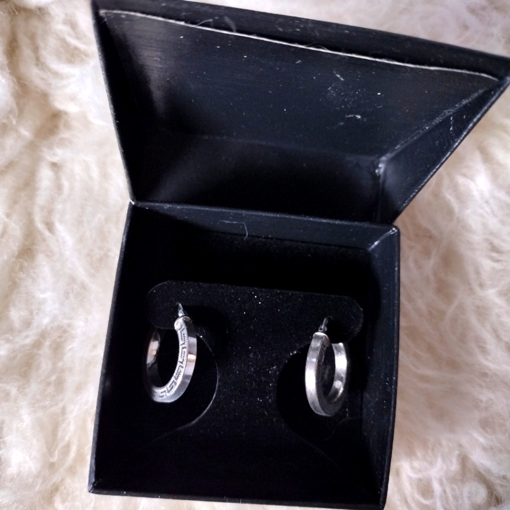 Sterling Silver Hoop Earrings, Greek roman style